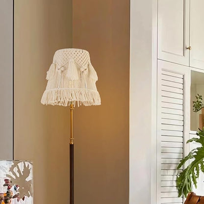 Boho Bell Lampshade Handmade White Ivory Lamp shade 7.5``Top x 12``Bottom x 11``High(Spider) Medium Woven Lamp shade for Table Lamp & Bedside Lamp - Replacement Tassel Lampshade