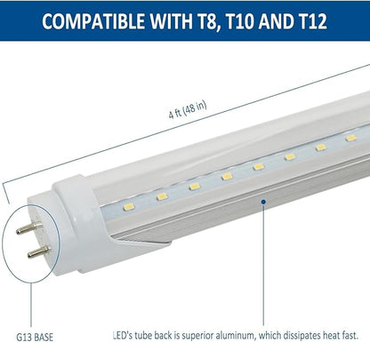 T8 LED Light Bulbs Fluorescent Replacement Ballast Bypass 48inch 4000K Daylight White Double-end Powered Clear Lamps 4 Pack