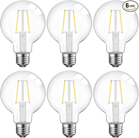 ENERGETIC SMARTER LIGHTING Dimmable LED Edison Light Bulb, G25 (G80) 500LM Globe Bulb, 60W Equivalent, 4000K Cool White, Christmas Light, E26 Standard Base, ETL Listed, 6-Pack