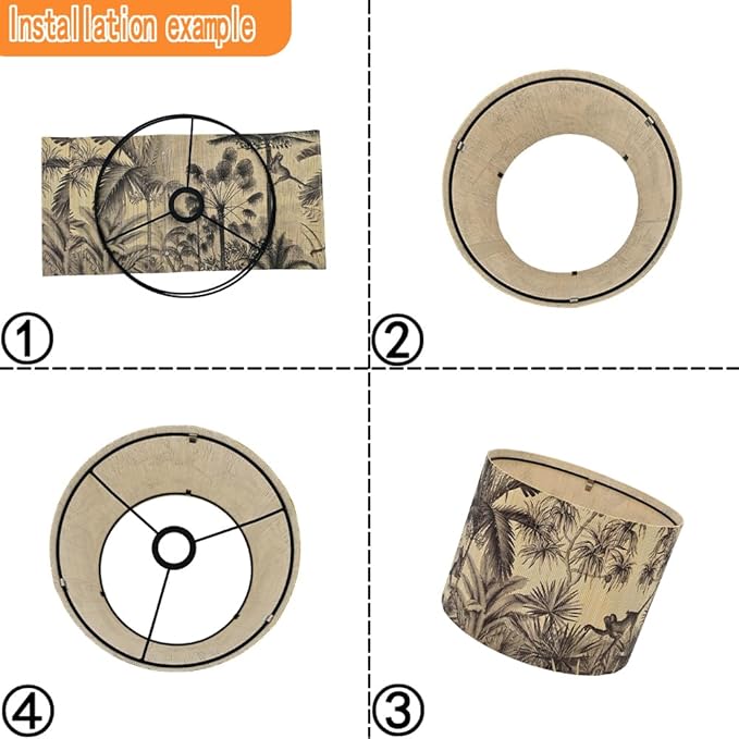 Bamboo Lampshade With Tropical Plants green floral Design, Suitable For Floor Lamps And Desk Lamps, Art deco, Rustic And Elegant, Groovy Unique(11.8 * 9Inch) (Coconut Tree)