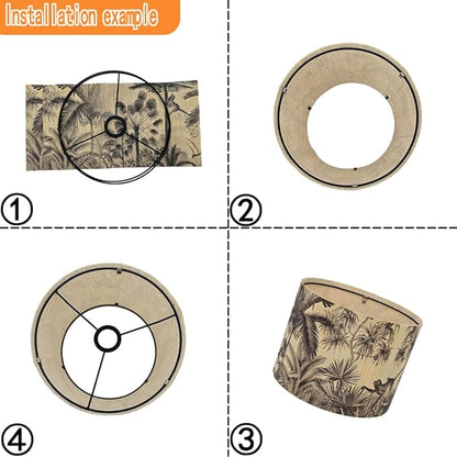 Bamboo Lampshade With Tropical Plants green floral Design, Suitable For Floor Lamps And Desk Lamps, Art deco, Rustic And Elegant, Groovy Unique(11.8 * 9Inch) (Coconut Tree)