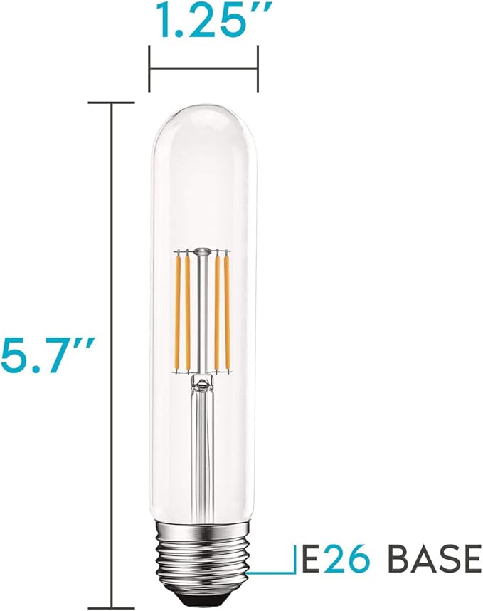 LUXRITE Vintage T9 LED Tube Light Bulbs 60W Equivalent, 2700K Warm White, 550 Lumens, Dimmable Edison Tubular Light Bulbs 5W, Clear Glass, LED Filament Bulb, UL Listed, E26 Standard Base (4 Pack)