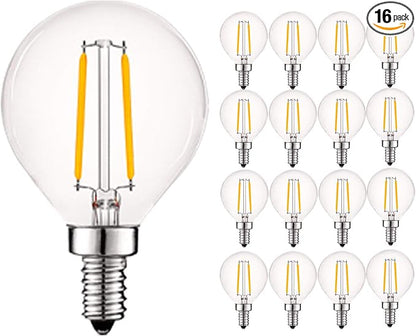 LUXRITE 4W Vintage G16.5 LED Globe Light Bulbs Dimmable, 2700K Warm White, 400 Lumens, E12 LED Bulb 40W Equivalent, Clear Glass, Edison Filament LED Candelabra Bulb, UL Listed (16 Pack)
