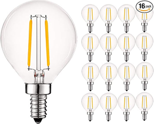 LUXRITE 4W Vintage G16.5 LED Globe Light Bulbs Dimmable, 2700K Warm White, 400 Lumens, E12 LED Bulb 40W Equivalent, Clear Glass, Edison Filament LED Candelabra Bulb, UL Listed (16 Pack)