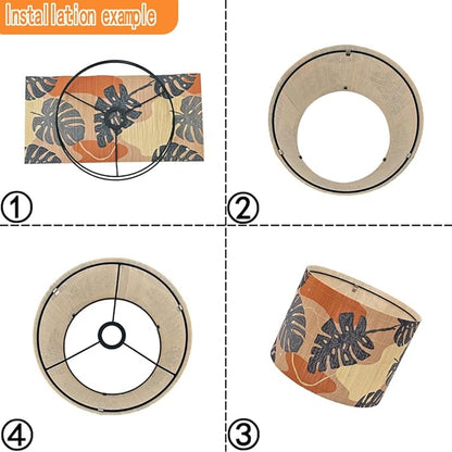 Bamboo Lampshade With Tropical Plants green floral Design, Suitable For Floor Lamps And Desk Lamps, Art deco, Rustic And Elegant, Groovy Unique(11.8 * 9Inch) (Monstera Leaf)