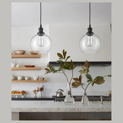 2 Pack Clear Seeded Glass, Globe Lamp Shades Replacements 1.65 Inch Fitter Bubble Glass Lampshades Covers for light Fixtures with Chandelier Vanity Wall Sconces Pendants
