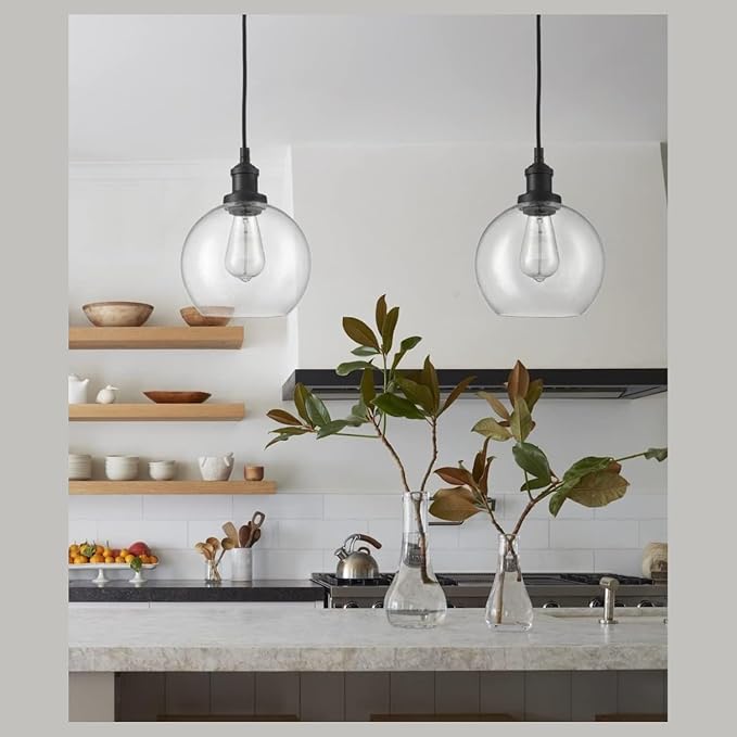 2 Pack Clear Seeded Glass, Globe Lamp Shades Replacements 1.65 Inch Fitter Bubble Glass Lampshades Covers for light Fixtures with Chandelier Vanity Wall Sconces Pendants