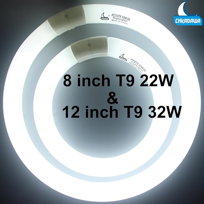 FC8T9 22W and FC12T9 32W Daylight Set , Round Fluorescent Bulb 8 inch T9 22 Watts & Circular Light Bulbs 12 inch 32 Watts kit, Circline Kitchen and Bath Fluorescent Lamp, CRI 80, DL 6500K, G10q Prong