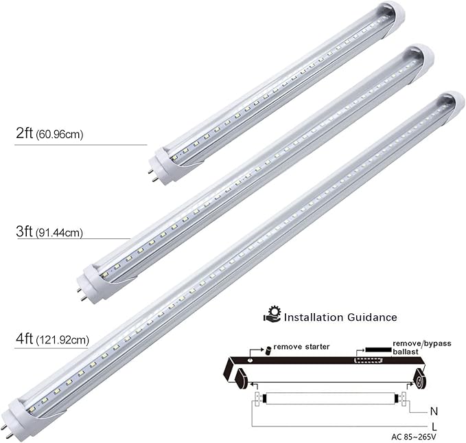LightingWill LED T8 Light Tube 3FT, Daylight White 5000K, Dual-End Powered Ballast Bypass, 1600Lumens 15W (32W Fluorescent Equivalent), Clear Cover, AC85-265V Lighting Tube Fixtures, 1 Pack