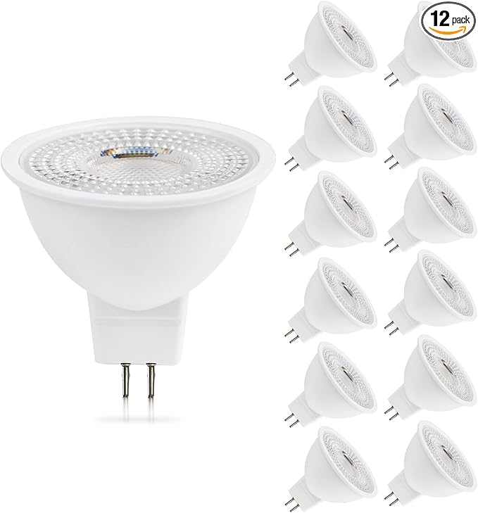MR16 LED Bulb 50W Halogen Equivalent,3000K Warm White,5W MR16 GU5.3 12-36V AC&DC Spotlight Bulb,38° Beam Angle for Landscape,NO-Dimmable,12-Pack.