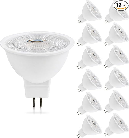 MR16 LED Bulb 50W Halogen Equivalent,3000K Warm White,5W MR16 GU5.3 12-36V AC&DC Spotlight Bulb,38° Beam Angle for Landscape,NO-Dimmable,12-Pack.
