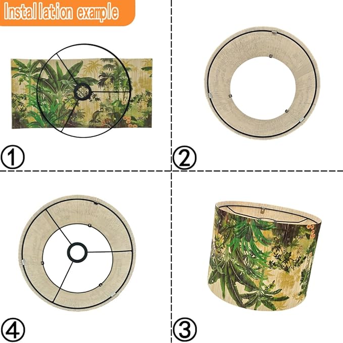 Floral Lampshade Bamboo Made With Tropical Plants green Design, Suitable For Floor Lamps And Desk Lamps, Art deco, Rustic And Elegant, Groovy Unique(11.8 * 9Inch) (Tropical Tree A)