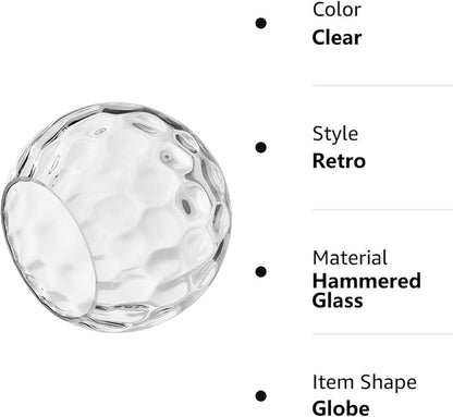 3 Pack Fixture Replacement Globe Shade, 6 Inch Diameter, E26 Base 1-5/8 Inch Fitter, Glass Globe Lampshade Cover for Pendant Wall Sconce Chandelier Vanity Light (3 Pack 6 Inch Clear Hammered Glass)