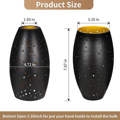 Pendant Light Lamp Shade Replacement with 1-5/8" Fitter, ALUCSET Metal Lampshade Height 7.8 in Diameter 4.7 in Oval Shaped Etched Cover for Pendant Kitchen Wall Sconce Chandelier Vanity Light 1-Pack