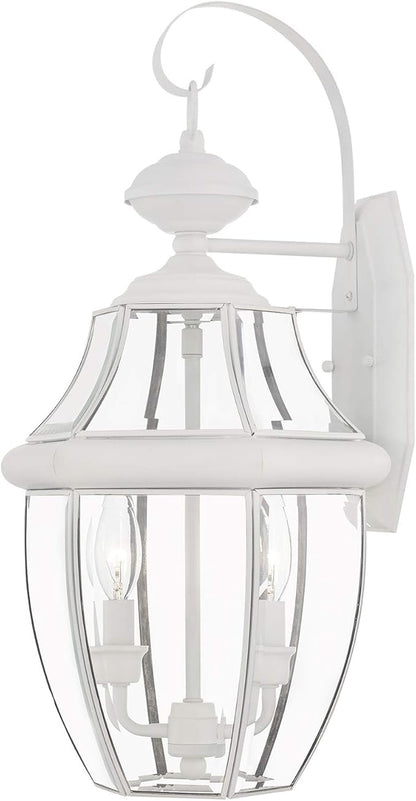 Livex Lighting 2251-03 Outdoor Wall Lantern with Clear Beveled Glass Shades, White