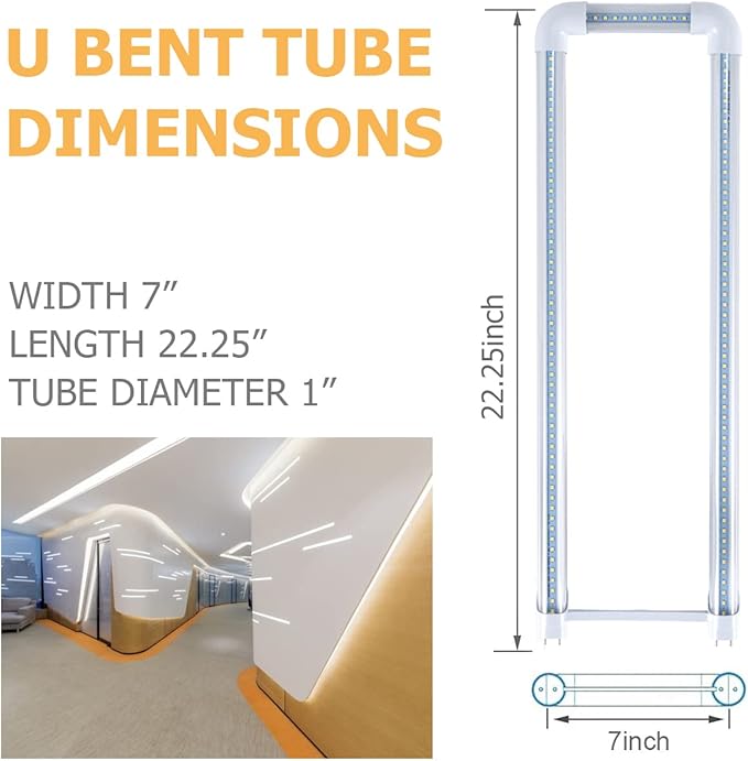 10-Pack T8 U Bend LED Tube Light 2FT 24W (60W Equivalent) U Shaped Bulb 6000K Daylight White 2640lm for Fluorescent Replacement, Dual-End Powered