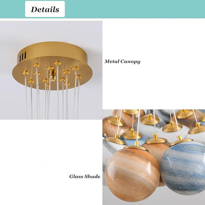 Unique Planet Chandelier Bubbles Ball Shape Pendant Light, Glass Hanging Light Fixture, Decorative Ceiling Chandelier, 7 Lights