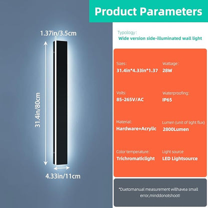 Upgrade Widened 2 Pack 31.4inch Modern Outdoor Wall Sconce, 3 Color 3000K/4500K/6000K, 31W, IP65 Waterproof Long Linear Wall Lights, Minimalist Garage Lamp Lighting for Balcony, Patio, Porch