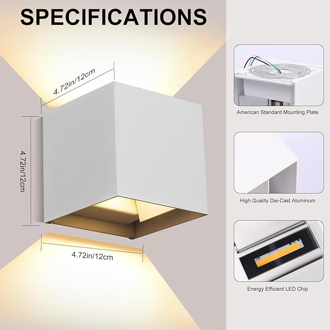 Outdoor Wall Lights Fixture 20W,3000K Exterior Modern Front Porch Sconces Hardwired Wall Mount Up Down Lighting for Patio Fence Hallway Entrance