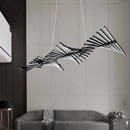 JAYMP Designer Chandelier Modern Dimmable LED Pendant Light, Adjustable Strip Light Bar, Remote Control Kitchen Island Dining Room Hanging Lamp, Matte Black 40lights