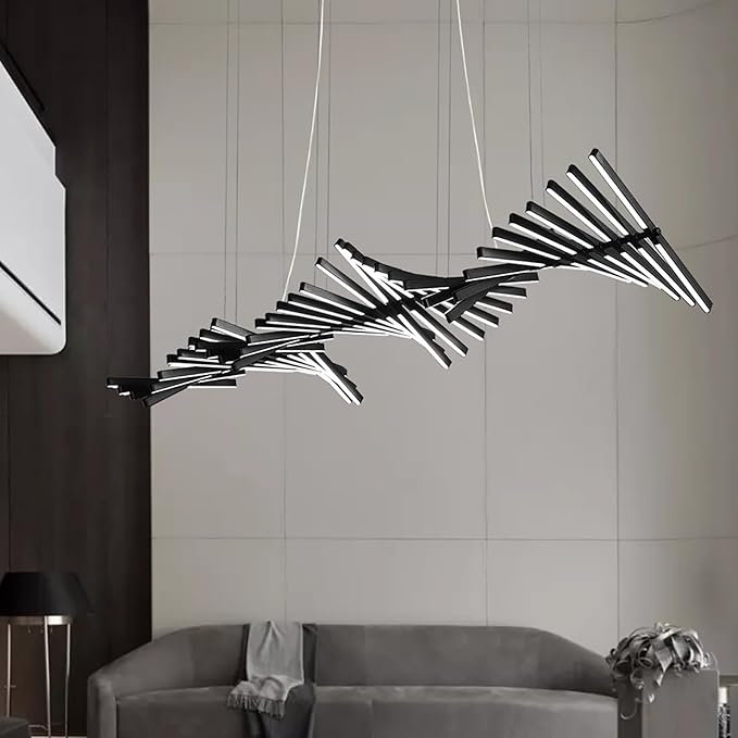JAYMP Designer Chandelier Modern Dimmable LED Pendant Light, Adjustable Strip Light Bar, Remote Control Kitchen Island Dining Room Hanging Lamp, Matte Black 40lights