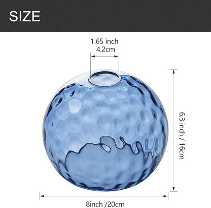 Fixture Replacement Globe Shade with 1.65 Inch Fitter, 8 Inch Diameter, E26 Base 1-5/8 Inch Fitter, Glass Lampshade Cover for Pendant Wall Sconce Chandelier Vanity Light (Hammered Blue)
