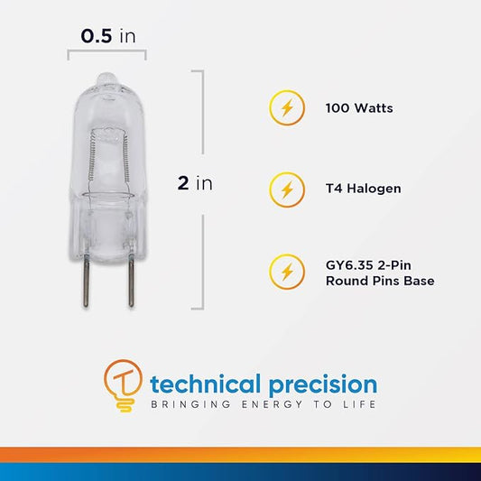 Technical Precision Replacement for Gilway/GTL/Itl L7390a Light Bulb Halogen 100W Light Bulb with GY6.35 2-Pin Base - T4 Bulb 12V Clear Bipin Halogen Bulb - 1 Pack