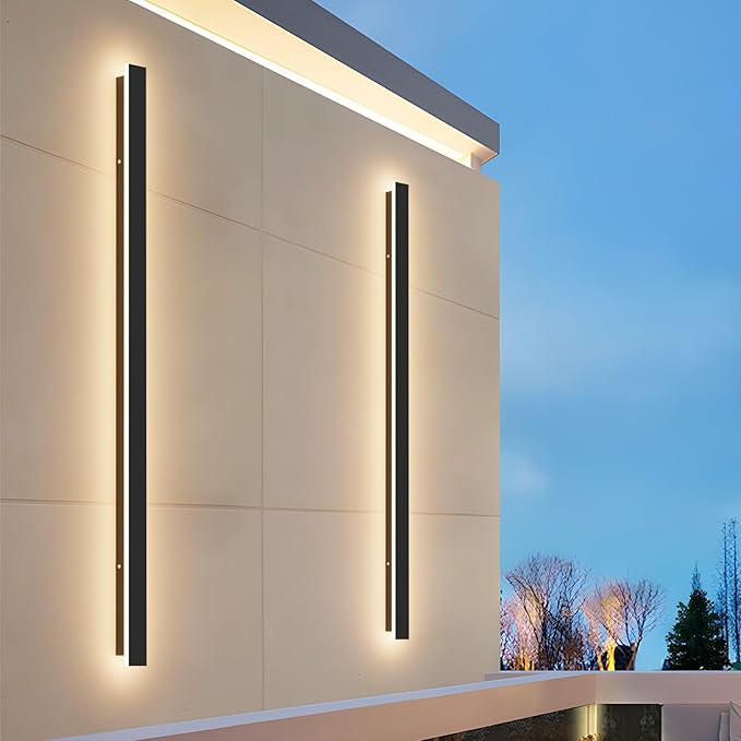 2 Pack 47.2In Long Outdoor LED Wall Lights IP65 Waterproof Black Modern Exterior Light 3000K for Courtyard Patio Porch