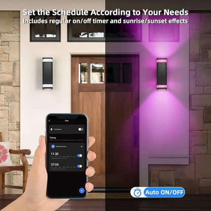SHIMR Smart RGB Outdoor Wall Light, WiFi App Control Color Changing Up Down Exterior Sconce with Dusk to Dawn Sensor, Waterproof LED Wall Mount Light Fixture, Works with Alexa & Google, Black Finish