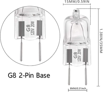G8 Halogen Light Bulbs 20W 120V Under Cabinet Lighting Replacements 2Pin 2700K Warm White (Pack of 10)