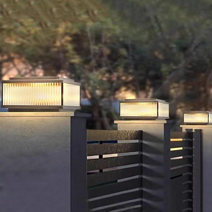 All Copper Steel Glass Outdoor Post lights, Waterproof Pillar Light, Vintage Patio Lawn Column Lamp,outdoor column lights,Deck Lights, Lantern Fence Lamp Fixture E26 Base (Electricity, 12X12IN)
