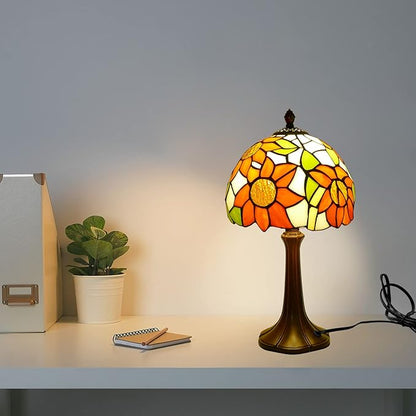 Tiffany Style Lamp Sunflower Vintage Table Lamp Small Lamps Stained Glass Lamp Tiffany Lamps for Bedroom 8" Wide 15" Tall for Living Room Home Office with LED Bulb