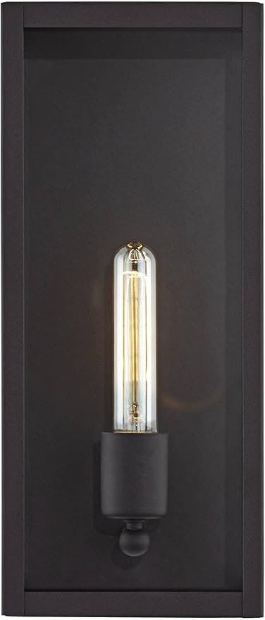 John Timberland Cornell Modern Industrial Box-Shaped Outdoor Wall Light Fixture Sand Black Metal 14 1/4" Clear Glass for Exterior House Porch Patio Outside Deck Garage Yard Front Door Garden