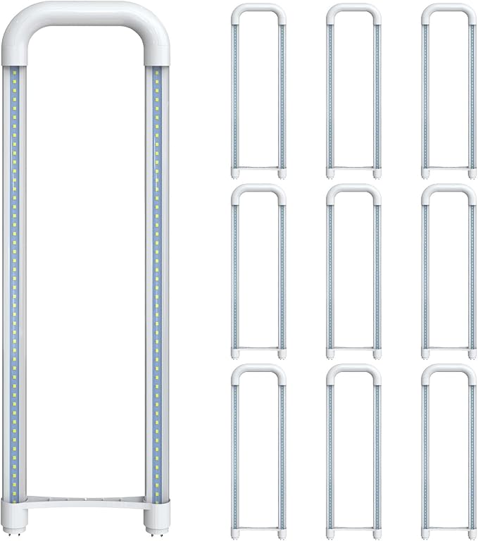 Romwish U Shaped LED Tube Lights, T8 T12, 18W(40W Equiv.), 6000K Cool White, 2400LM, Fluorescent Light Tube Replacement, Ballast Bypass, Dual-Ended Powered, Clear Cover, 10 Pack, ETL