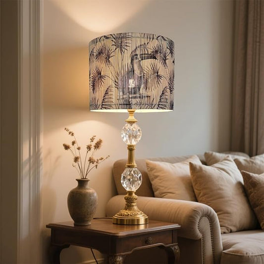 Bamboo Lampshade With Tropical Plants green floral Design, Suitable For Floor Lamps And Desk Lamps, Art deco, Rustic And Elegant, Groovy Unique(11.8 * 9Inch) (Toucan)