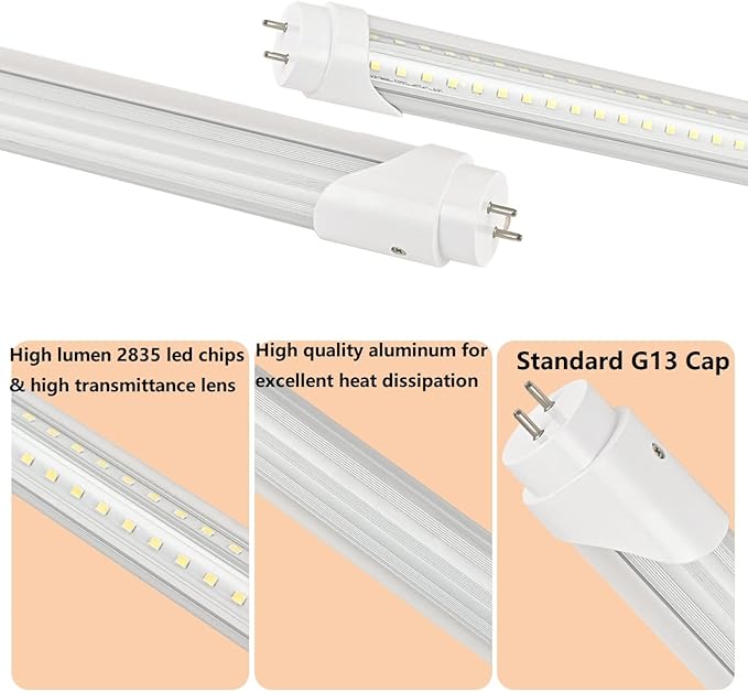 12-Pack 4FT T8 LED Light Bulb 40W (100W Fluorescent Equivalent) G13 Bi Pin with Bright White Dual-Row LEDs 4 Foot Shop Lights T8 T10 T12 Bulbs Replacement