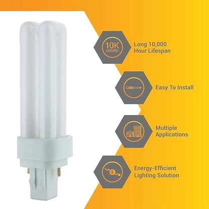 Diodesy- PLD Double U-Shaped Twin Tube CFL Bulbs 13W 660 Lumens Plug-in GX23-2 2-Pin Base 3500K Neutral White Pack of 10- Compact Fluorescent Light Bulb
