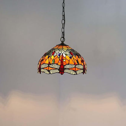Bieye S10689 Tiffany Style Stained Glass Dragonfly Lampshade (Blue Orange, 12-inch)