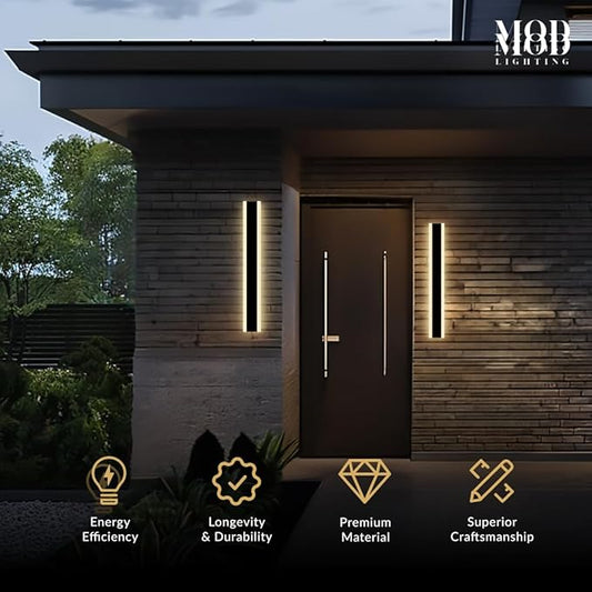 𝗠𝗢𝗗 𝗟𝗜𝗚𝗛𝗧𝗜𝗡𝗚 Haylen | Waterproof Outdoor Wall Light, LED Dimmable with Remote 3000K-6000K, Long Outdoor Porch Lights, Wired Lighting Fixture, Patio Exterior Wall Sconce, 2-Pack (Black, 24")
