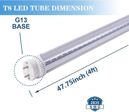 25pcs 4FT 24W T8 LED Tube Light White Daylight 6000k 4' LED Bulbs Garage Warehouse Shop Light Ballast Bypass G13 Base T10 T12 Fluorescent lamp Replacement AC100-277V Clear Cover