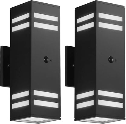 Motion Sensor Outdoor Lights 2 Pack, Modern Outdoor Wall Lights Black Exterior Lighting Fixtures, Square Motion Detector Lights for Outside, Waterproof Sconce for House Porch, Bulbs Included