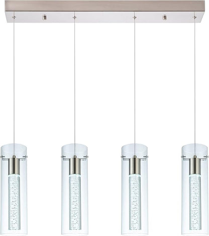 Kitchen Lighting Pendant Fixtures 4-Light LED Pendant Ceiling Fixture Brushed Nickel Bubble Cylinder Pendant Light with Adjustable Length for Kitchen Island Dinning Room Bedroom