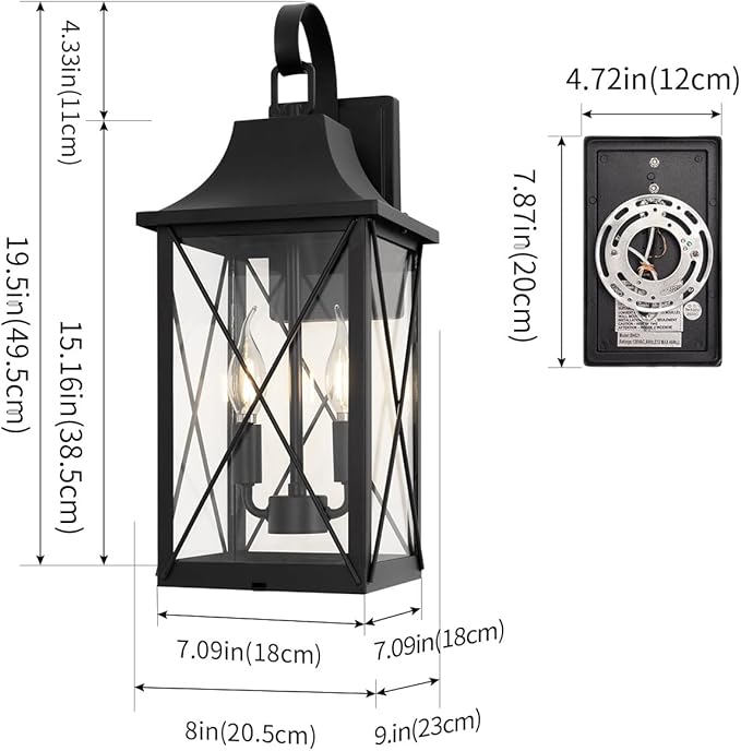 mirrea 19-inch Outdoor Porch Wall Light for House, Waterproof Exterior Sconce for Patio, Wall Mount Lighting Fixture for Front Door, Permanent Outside Lamp for Garage, Matte Black, Set of 2