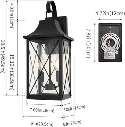 mirrea 19-inch Outdoor Porch Wall Light for House, Waterproof Exterior Sconce for Patio, Wall Mount Lighting Fixture for Front Door, Permanent Outside Lamp for Garage, Matte Black, Set of 2