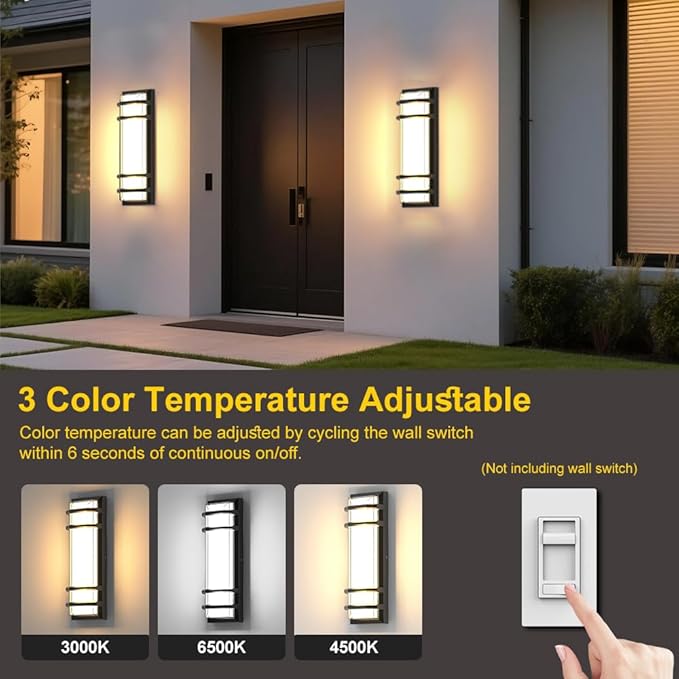 Modern Outdoor Wall Lights 16 Inch, Dimmable Exterior Wall Sconce, 3000K 4000K 6000K Adjustable Color Temp,IP65 Waterproof Black Outdoor Lighting for Porch,Garage,Patio,Garden,House,Hallway, Backyard