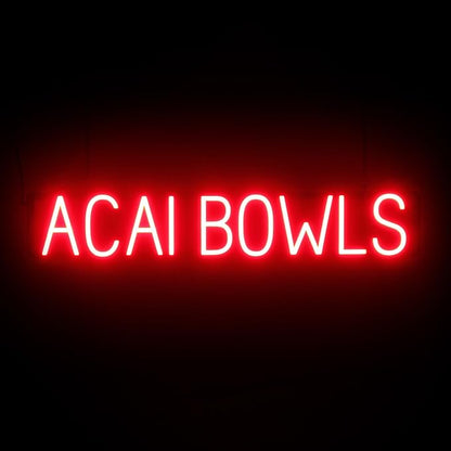 SpellBrite ACAI BOWLS Sign | Cafe-Related Sign with Neon Look, Red LED Light Source | 37.2" x 6.3"
