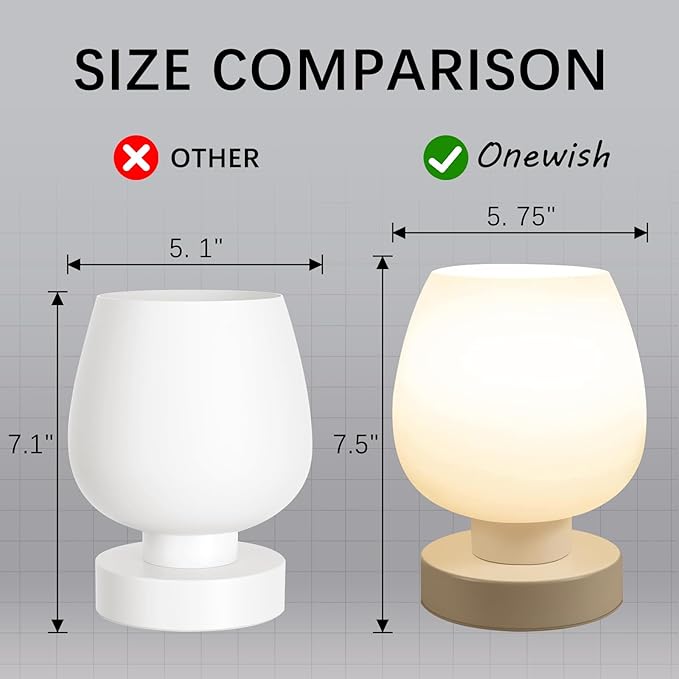 Touch Bedside Table Lamp - Modern Small Lamp for Bedroom Living Room Nightstand, Desk lamp with White Opal Glass Lamp Shade, Warm LED Bulb, 3 Way Dimmable, Simple Design