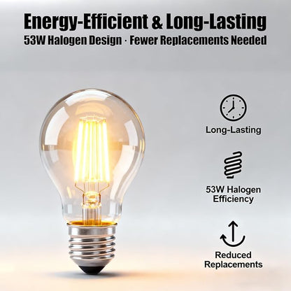 A55 E27 53W 220V Halogen Lamp 96×55mm 2700K Clear Bulb Replacement for Incandescent Light, 10 Pack