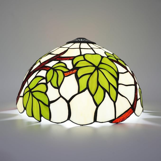 Tiffany Lamp Shade Replacement, 12 Inches Grape Leaves Stained Glass Vintage Handmade Cute Decor Ceiling Light Shade for Table Lamp Pendant Light