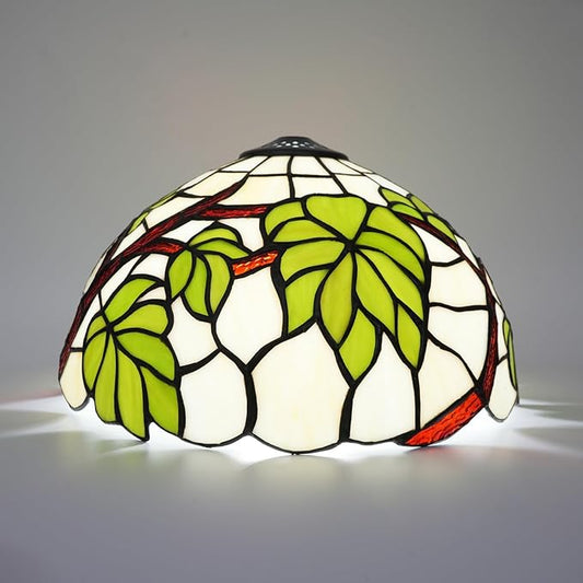 Tiffany Lamp Shade Replacement, 12 Inches Grape Leaves Stained Glass Vintage Handmade Cute Decor Ceiling Light Shade for Table Lamp Pendant Light